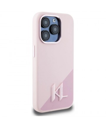 Karl Lagerfeld Silicone Shadow Metal Initial MagSafe Case for iPhone 15 Pro Max Pink