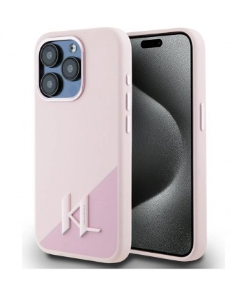 Karl Lagerfeld Silicone Shadow Metal Initial MagSafe Case for iPhone 15 Pro Pink