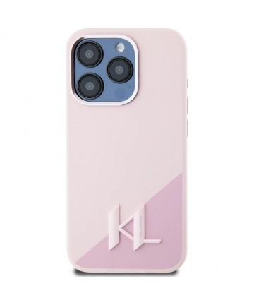 Karl Lagerfeld Silicone Shadow Metal Initial MagSafe Case for iPhone 15 Pro Pink
