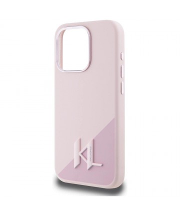 Karl Lagerfeld Silicone Shadow Metal Initial MagSafe Case for iPhone 15 Pro Pink