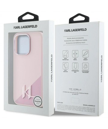 Karl Lagerfeld Silicone Shadow Metal Initial MagSafe Case for iPhone 15 Pro Pink