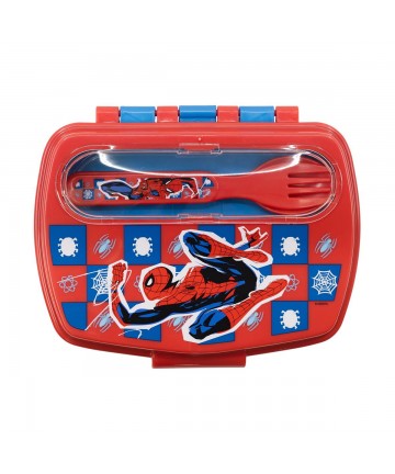 Stor Marvel: Spider-Man Arachnid Grid -  Funny Sandwich Box With Cutlery (74709)