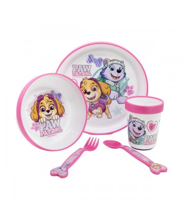 Stor: Paw Patrol -Girl 5 Pcs Non Slip Bicolor Premium Set (Plate Bowl Tumbler 260 Ml & Cutlery) (260ml) (74581)