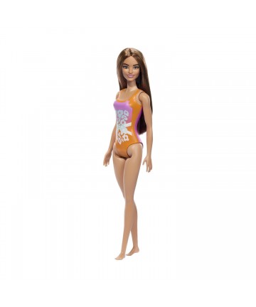 Mattel Barbie: Beach - Light Brown Hair Doll Wearing Tropical Pink and Orange Swimsuit (HXX50)