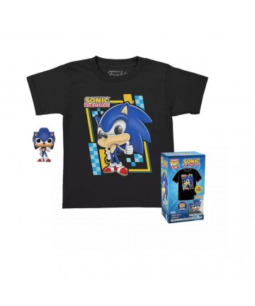 Funko Pocket Pop!  Tee (Child): Sonic (Flocked) Vinyl Figure and T Shirt (L)