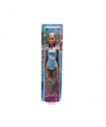 Mattel Barbie Doll Beach - Dark Skin Doll with Flowers Blue Swimsuit (HDC51)