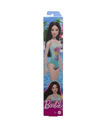 Mattel Barbie: Beach - Black Hair Doll Wearing Tropical Blue Swimsuit (HPV22)