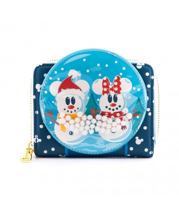 Loungefly Disney Snowman Mickey Minnie Snow Globe Zip Around Wallet (WDWA1786)