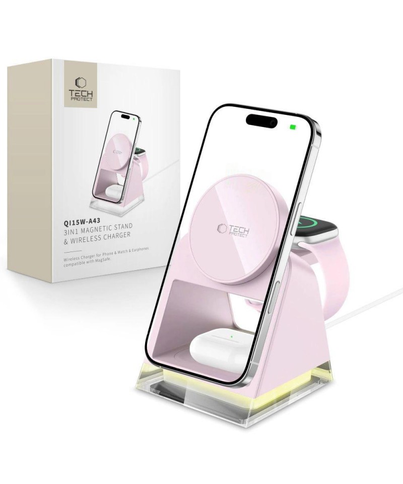 Tech-Protect QI15W-A43 3in1 MagSafe Inductive Charger - Pink