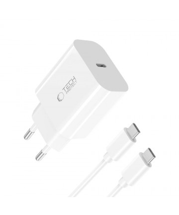 Tech-Protect NC20W PD20W USB-C wall charger with USB-C cable - white