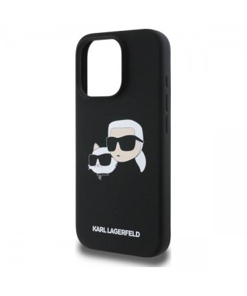 Karl Lagerfeld Silicone Case Heads Print MagSafe for iPhone 16 Pro - Black