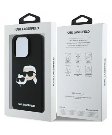 Karl Lagerfeld Silicone Case Heads Print MagSafe for iPhone 16 Pro - Black