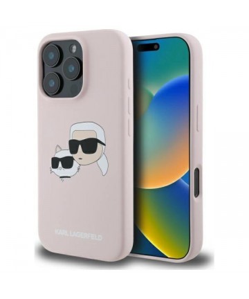 Karl Lagerfeld Silicone Nauble Heads Print MagSafe Case for iPhone 16 Pro - Pink