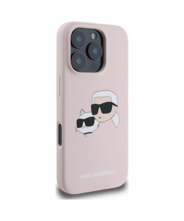 Karl Lagerfeld Silicone Nauble Heads Print MagSafe Case for iPhone 16 Pro - Pink