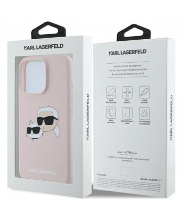 Karl Lagerfeld Silicone Nauble Heads Print MagSafe Case for iPhone 16 Pro - Pink