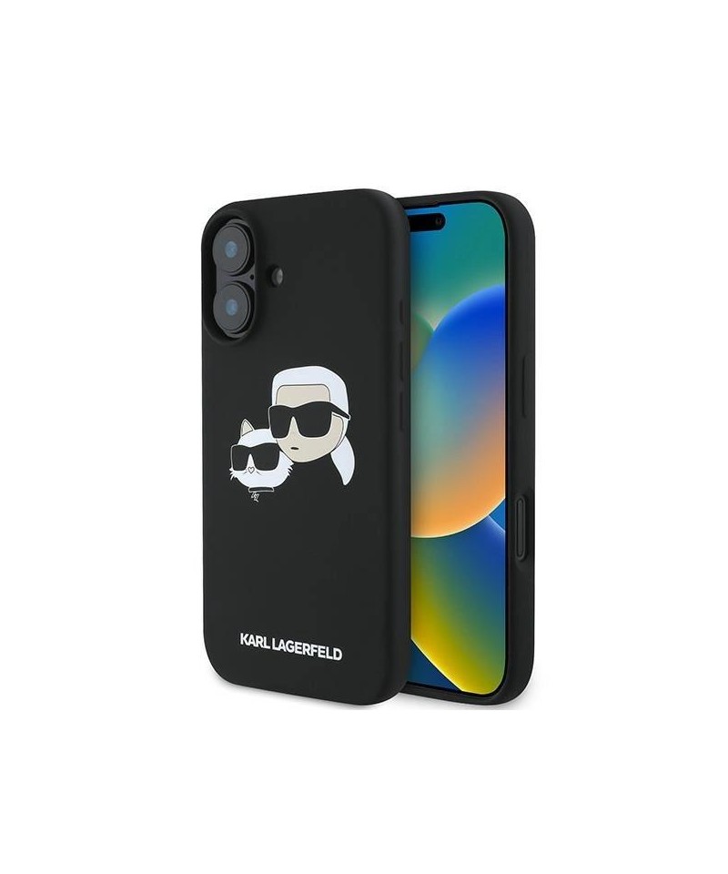 Karl Lagerfeld Silicone Case Nauble Heads Print MagSafe for iPhone 16 Plus - Black