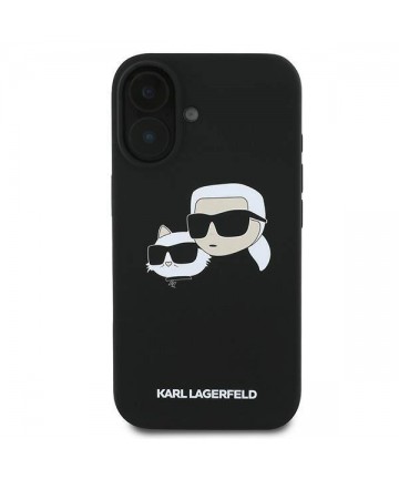 Karl Lagerfeld Silicone Case Nauble Heads Print MagSafe for iPhone 16 Plus - Black