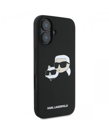 Karl Lagerfeld Silicone Case Nauble Heads Print MagSafe for iPhone 16 Plus - Black