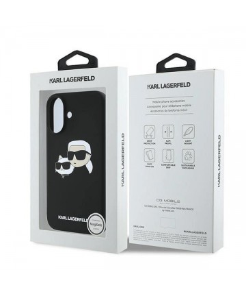 Karl Lagerfeld Silicone Case Nauble Heads Print MagSafe for iPhone 16 Plus - Black