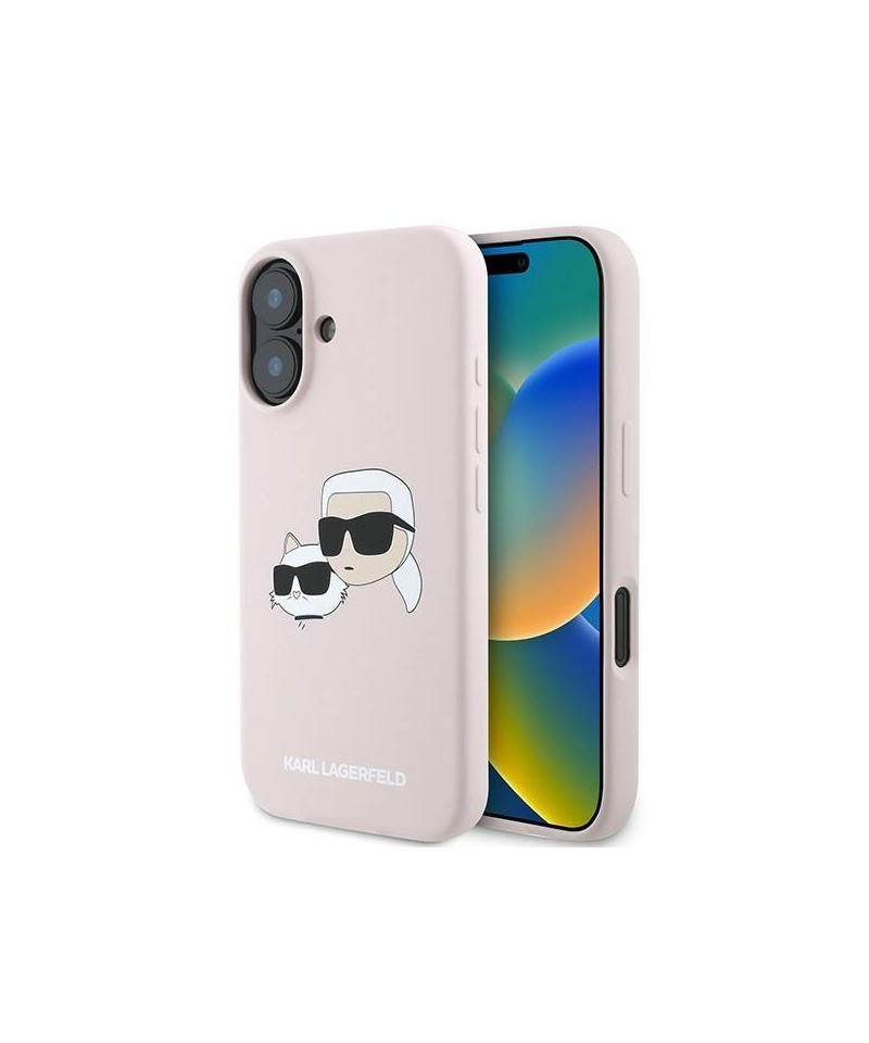 Karl Lagerfeld Silicone Nauble Heads Print MagSafe Case for iPhone 16 Plus - Pink