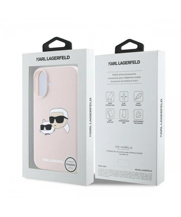Karl Lagerfeld Silicone Nauble Heads Print MagSafe Case for iPhone 16 Plus - Pink