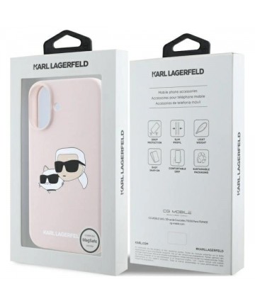 Karl Lagerfeld Silicone Nauble Heads Print MagSafe Case for iPhone 16 - Pink