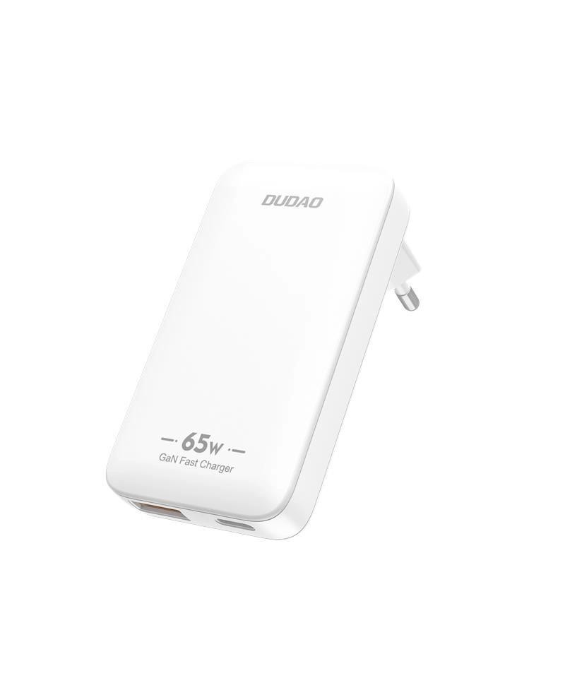 Dudao A65Q 65W GaN Travel Wall Charger USB-A / USB-C PD Ultra-Thin EU / US - White