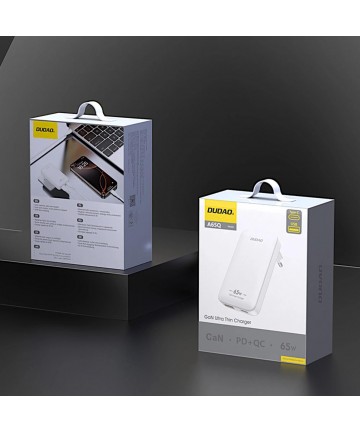 Dudao A65Q 65W GaN Travel Wall Charger USB-A / USB-C PD Ultra-Thin EU / US - White