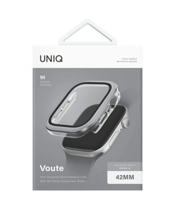 Uniq Voute Tempered Glass Case for Apple Watch 10 42 mm - Silver