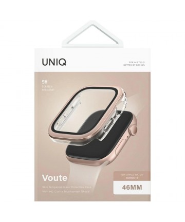 Uniq Voute Tempered Glass Case for Apple Watch 10 46mm - Rose Gold