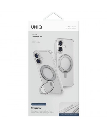 Uniq Swivix 360 Rotating Kickstand Case for iPhone 16 - Transparent