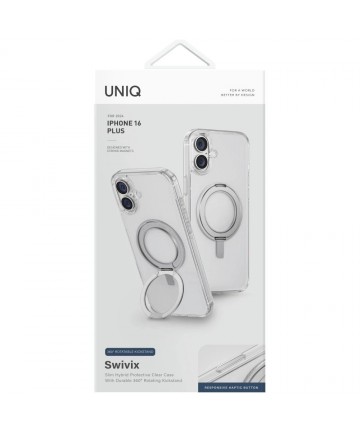 Uniq Swivix 360 Rotating Kickstand Case for iPhone 16 Plus - Transparent