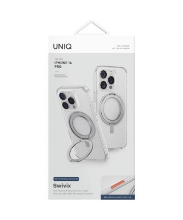 Uniq Swivix 360 Rotating Kickstand Case for iPhone 16 Pro - Transparent