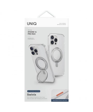 Uniq Swivix 360 Rotating Kickstand Case for iPhone 16 Pro Max - Transparent