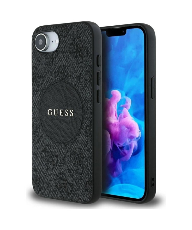 Guess 4G Circle Classic Logo MagSafe case for iPhone 16e - black