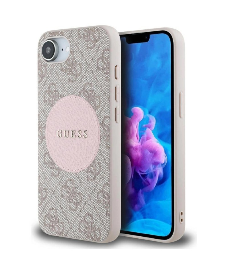 Guess 4G Circle Classic Logo MagSafe case for iPhone 16e - pink