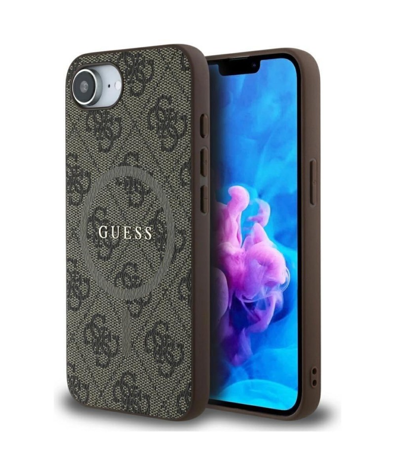 Guess 4G Ring Classic Logo MagSafe iPhone 16e Case - Brown