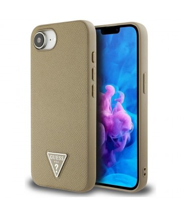 Guess Grained Triangle MagSafe case for iPhone 16e - brown
