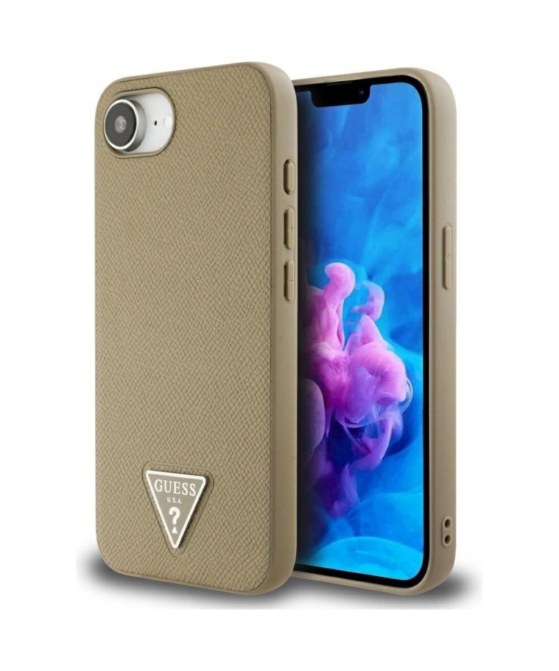 Guess Grained Triangle MagSafe case for iPhone 16e - brown