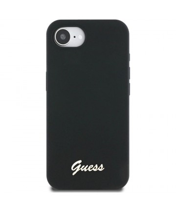 Guess Silicone Script Metal Logo MagSafe iPhone 16e Case - Black