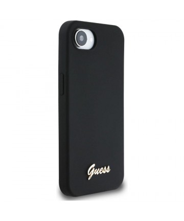 Guess Silicone Script Metal Logo MagSafe iPhone 16e Case - Black