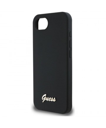 Guess Silicone Script Metal Logo MagSafe iPhone 16e Case - Black
