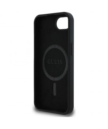 Guess Silicone Script Metal Logo MagSafe iPhone 16e Case - Black