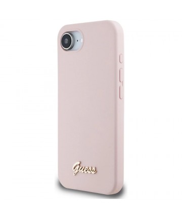 Guess Silicone Script Metal Logo MagSafe iPhone 16e Case - Pink