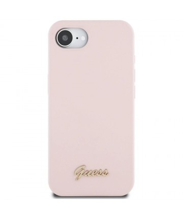 Guess Silicone Script Metal Logo MagSafe iPhone 16e Case - Pink