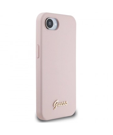 Guess Silicone Script Metal Logo MagSafe iPhone 16e Case - Pink