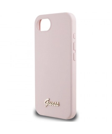 Guess Silicone Script Metal Logo MagSafe iPhone 16e Case - Pink