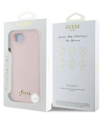 Guess Silicone Script Metal Logo MagSafe iPhone 16e Case - Pink