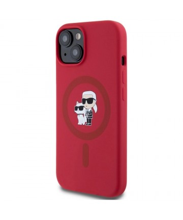 Karl Lagerfeld Silicone Karl&Choupette Heads Ring MagSafe iPhone 15 Case - Red