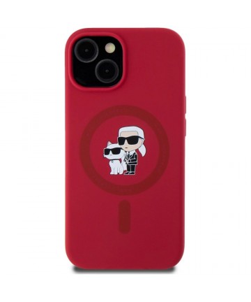 Karl Lagerfeld Silicone Karl&Choupette Heads Ring MagSafe iPhone 15 Case - Red